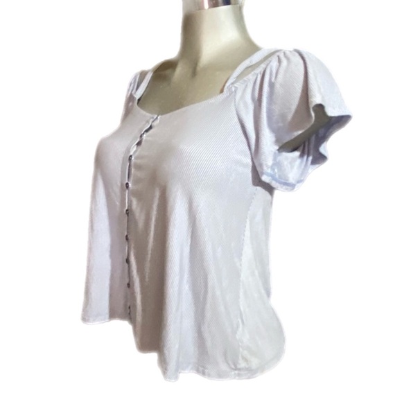 American Eagle Soft & Sexy Top Pinstripe Button Down Milkmaid Peasant Oversized - Picture 7 of 7